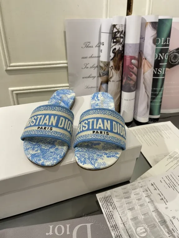 View 3 of Linen-Textured Dior Slides: Patterned Luxury Footwear