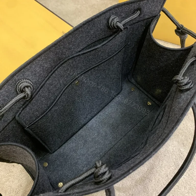 View 9 of Charcoal Wool Tote: Bold Fendi Logo, Structured Luxury Bag