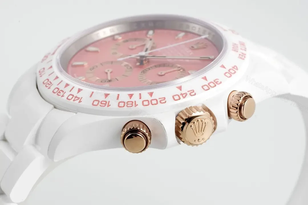 View 5 of Premium Rolex Daytona Pink Ceramic replica 40MM White Ceramic Bracelet Edition RG-DAYTONA-PINK-CERAMIC-WHITE-BRACELET-40