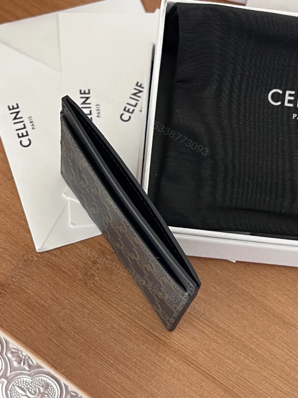 View 4 of Chic Monogram Cardholder: Black Leather Trim, Compact Luxury