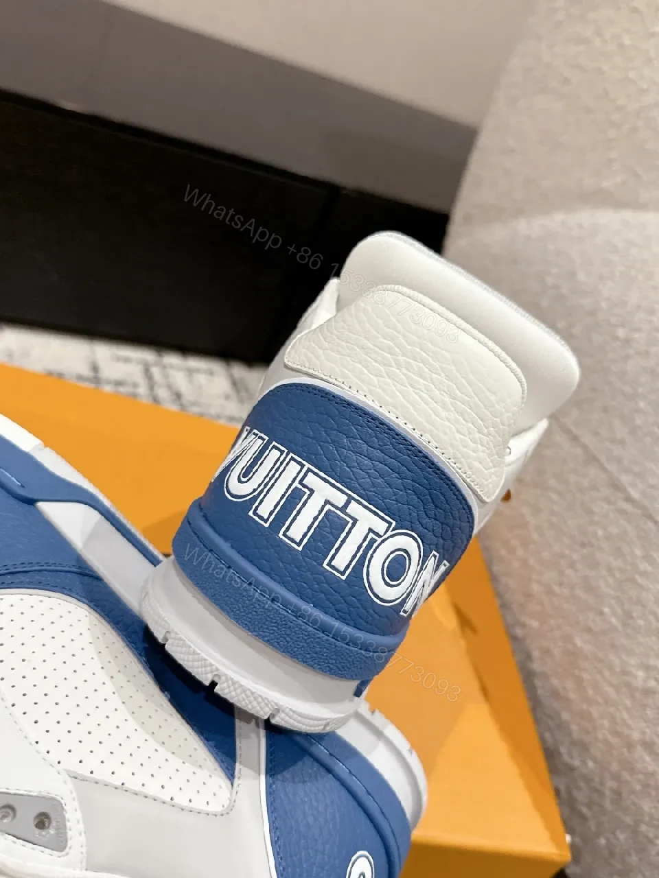 View 5 of Blue & White Luxe Leather High-Tops with LV Hints