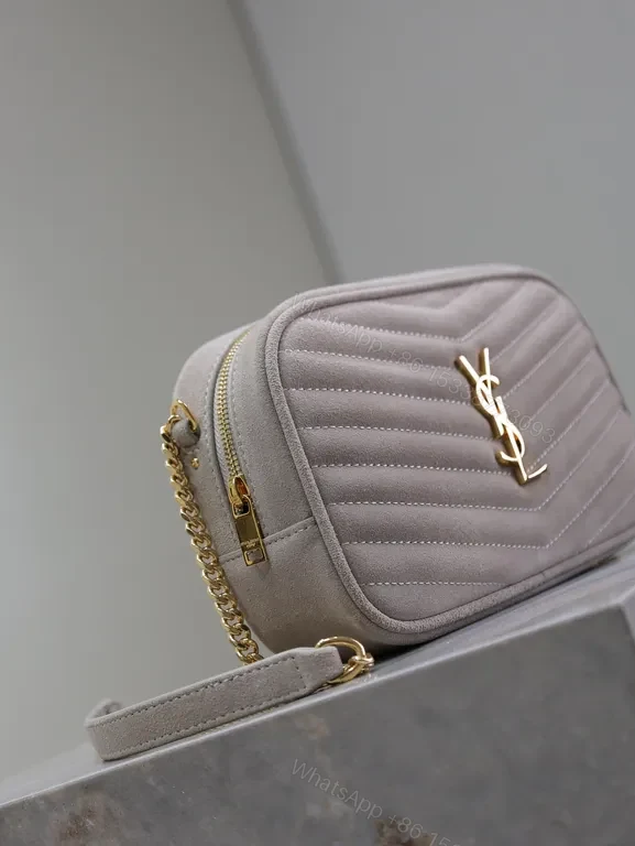 View 9 of Chic Quilted Lilac Bag: Suede, Gold-YSL Emblem, Day-to-Night