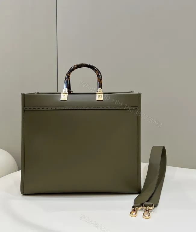 View 5 of Olive Green Structured Tote: Fendi Roma Hardware Bag