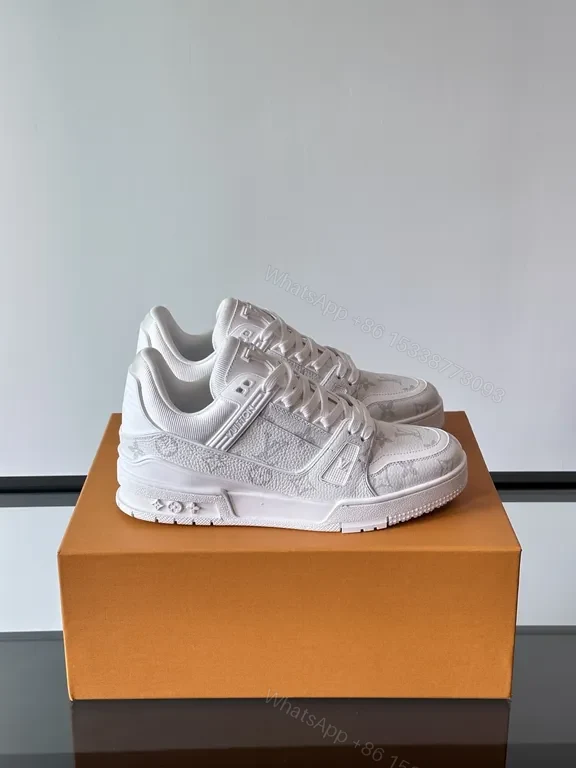 View 4 of White Leather Trainer: Subtle LV-Textured Luxury, Cushioned Comfort