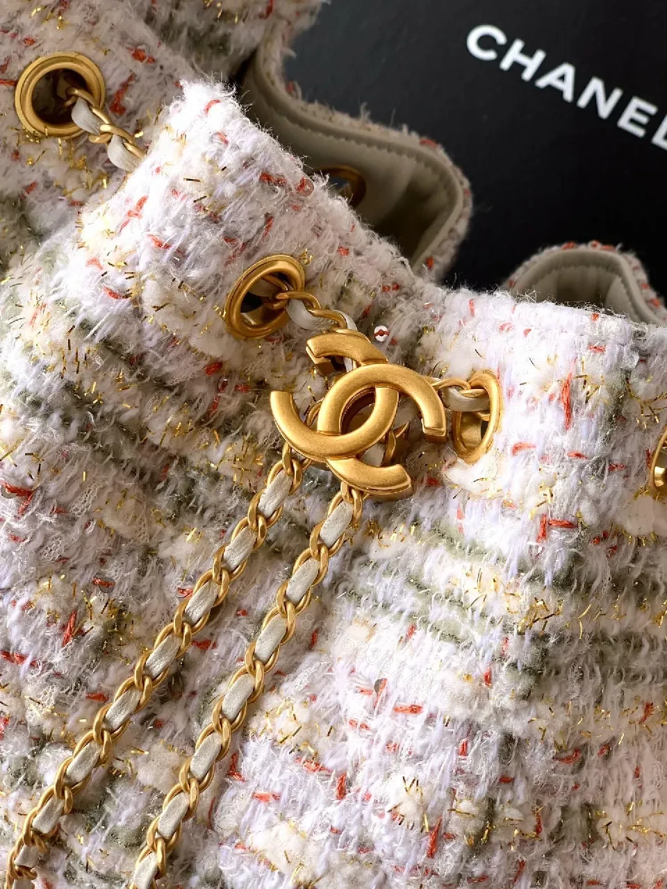 View 6 of Chanel-Inspired Tweed Handbag with Gold Hardware