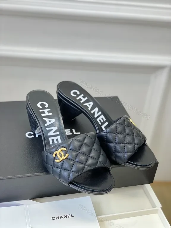 View 4 of Black Quilted Lux Sandals - Brand-Emblem Comfort Shoes