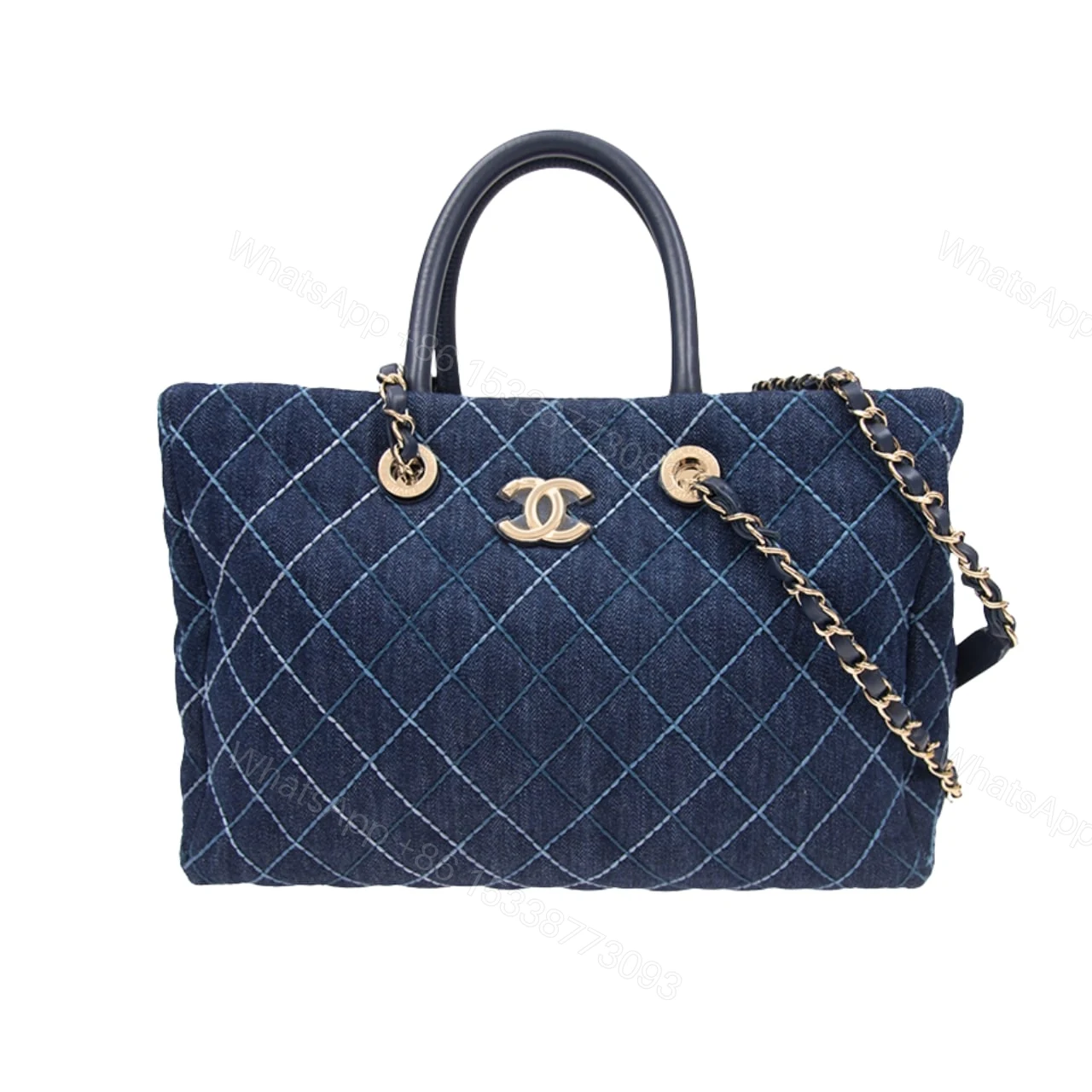 CHANEL QUILTED LARGE COCO HANDLE SHOPPING TOTE DENIM BLUE 37CM — view 1