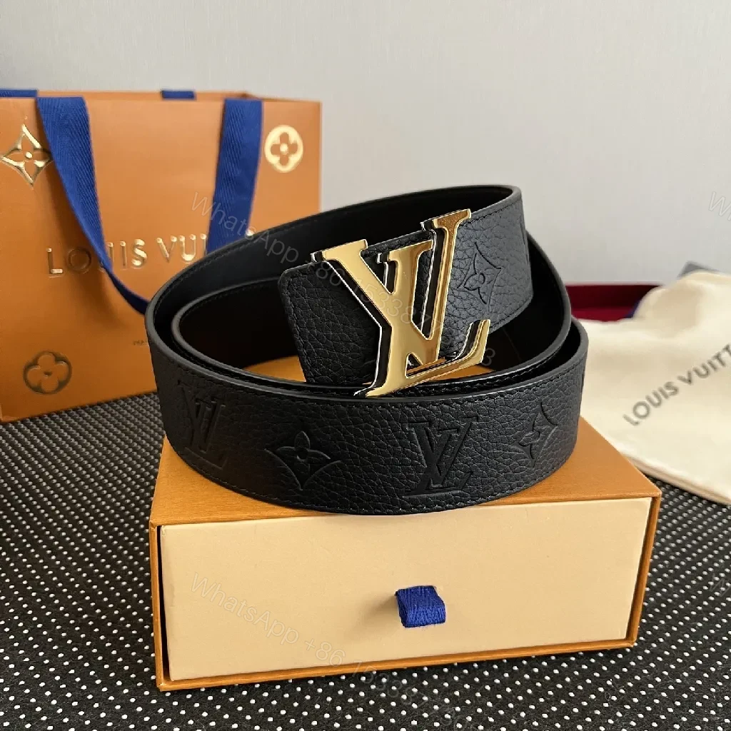 View 8 of Monogram Leather Belt with Gold Accent Buckle - Luxury Style