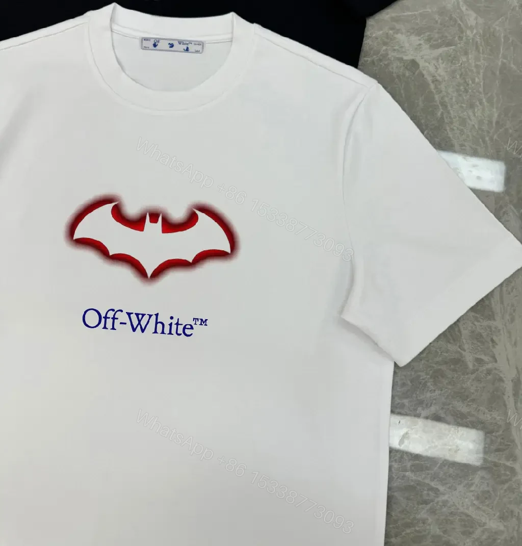 View 3 of Bold Graphic Tee: Red Bat + Off-White Typography, Cotton Blend