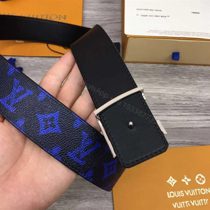 View 3 of LOUIS VUITTON INITIALES EVERYDAY LV 40MM REVERSIBLE BELT BLUE MONOGRAM BLACK CALF LEATHER – B79