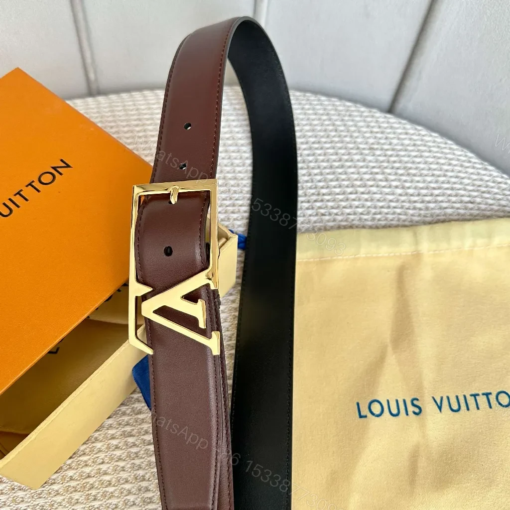 View 3 of Brown Leather Belt with Gold Buckle - Luxury Classic Style, Premium
