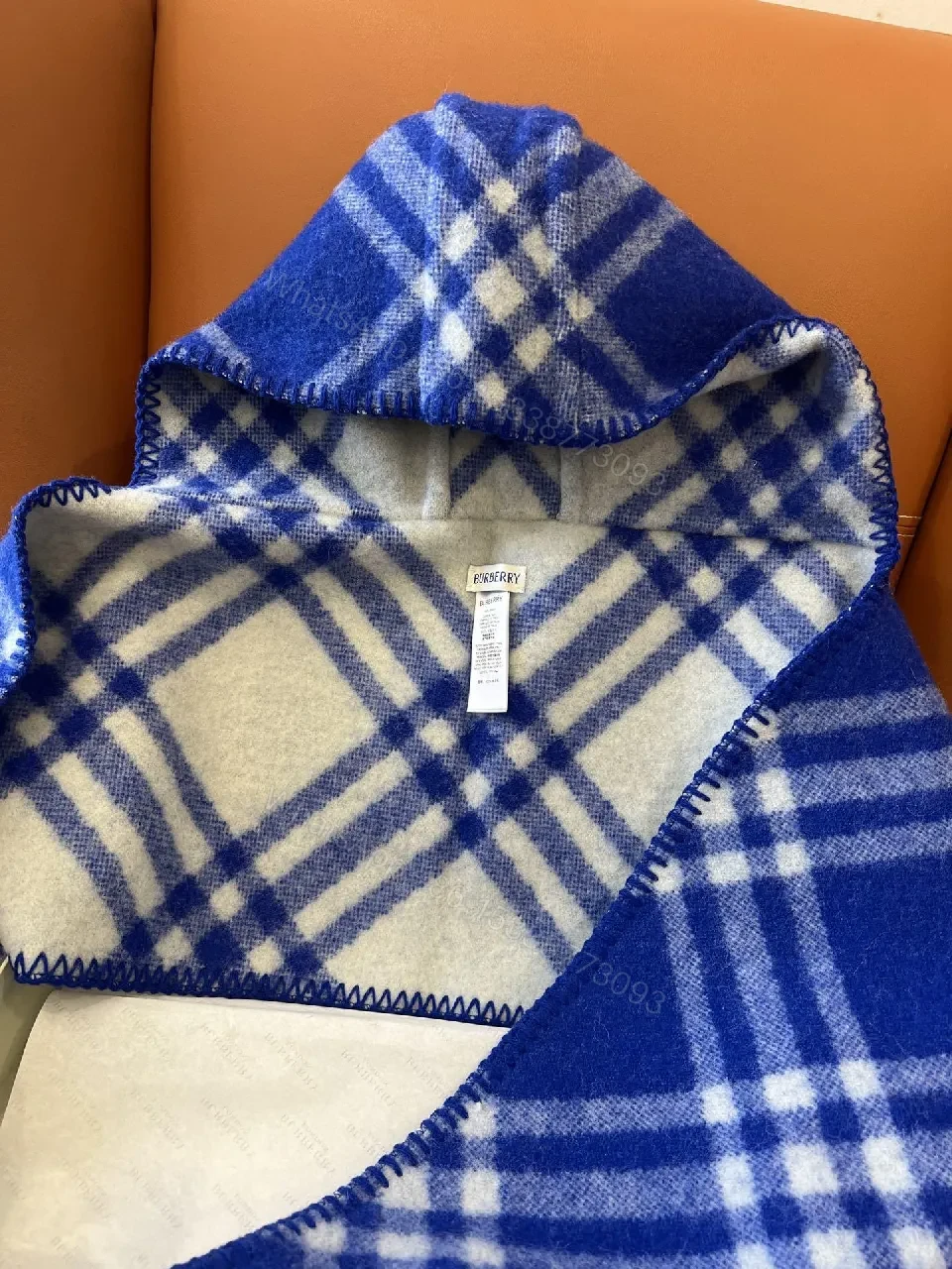 View 5 of Cozy Blue Plaid Wrap: Luxe Fleece, Multi-Season Warmth