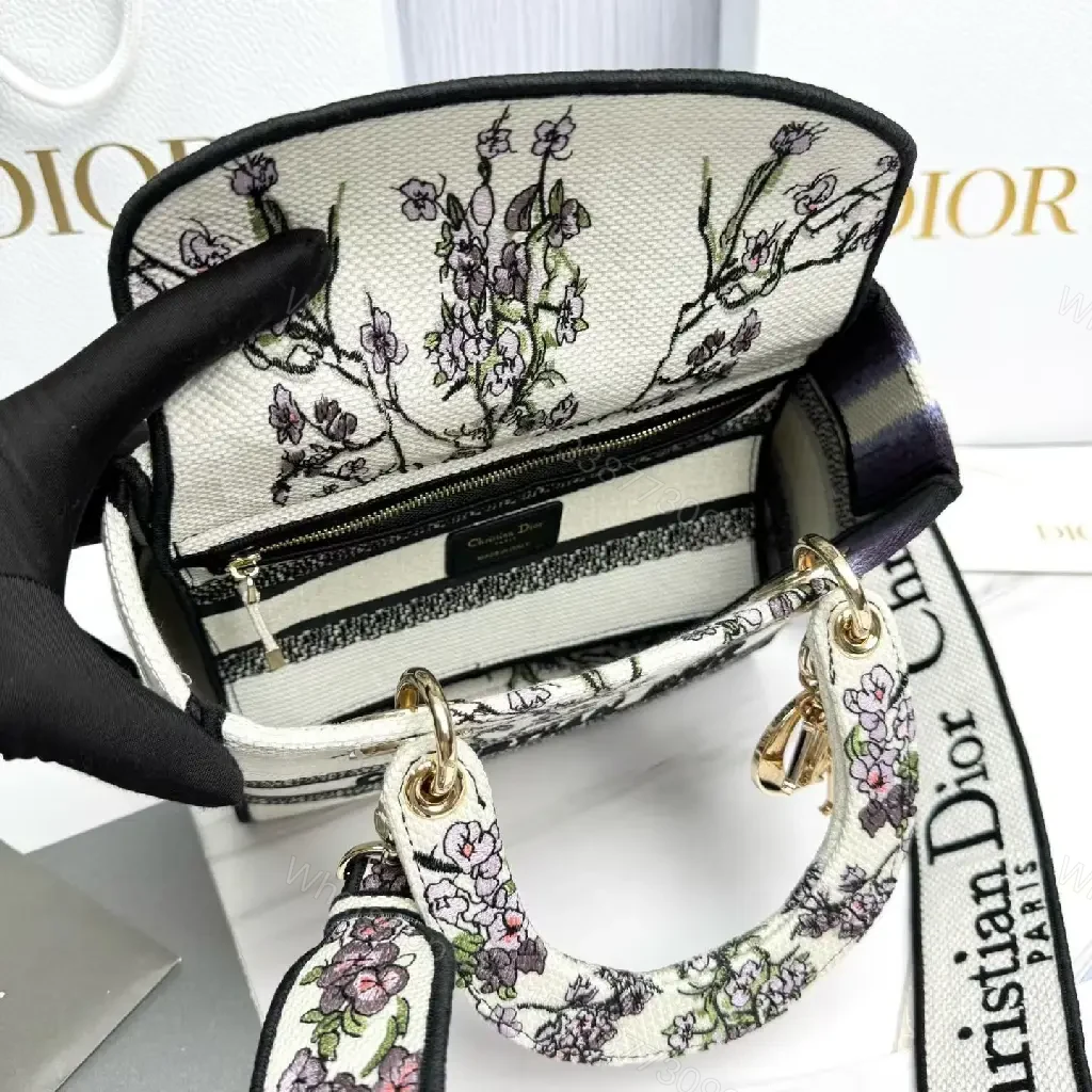View 4 of Floral Canvas Mini Bag with Dior-Inspired Branding