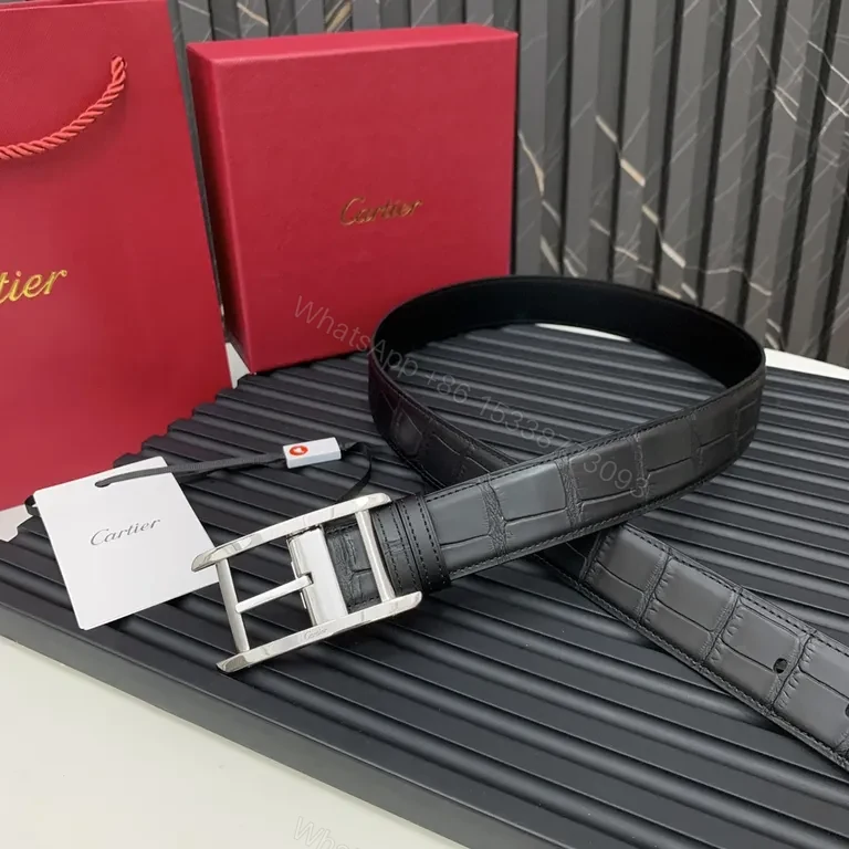 Luxury Alligator-Effect Leather Belt with Stainless Buckle — view 1