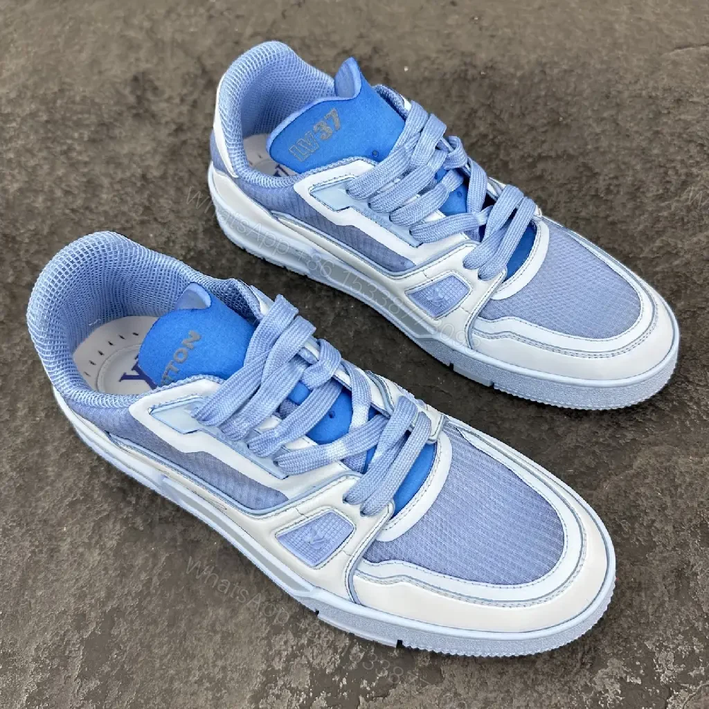 View 5 of Blue Denim-White Leather High-Top Sneakers: Luxe Comfort