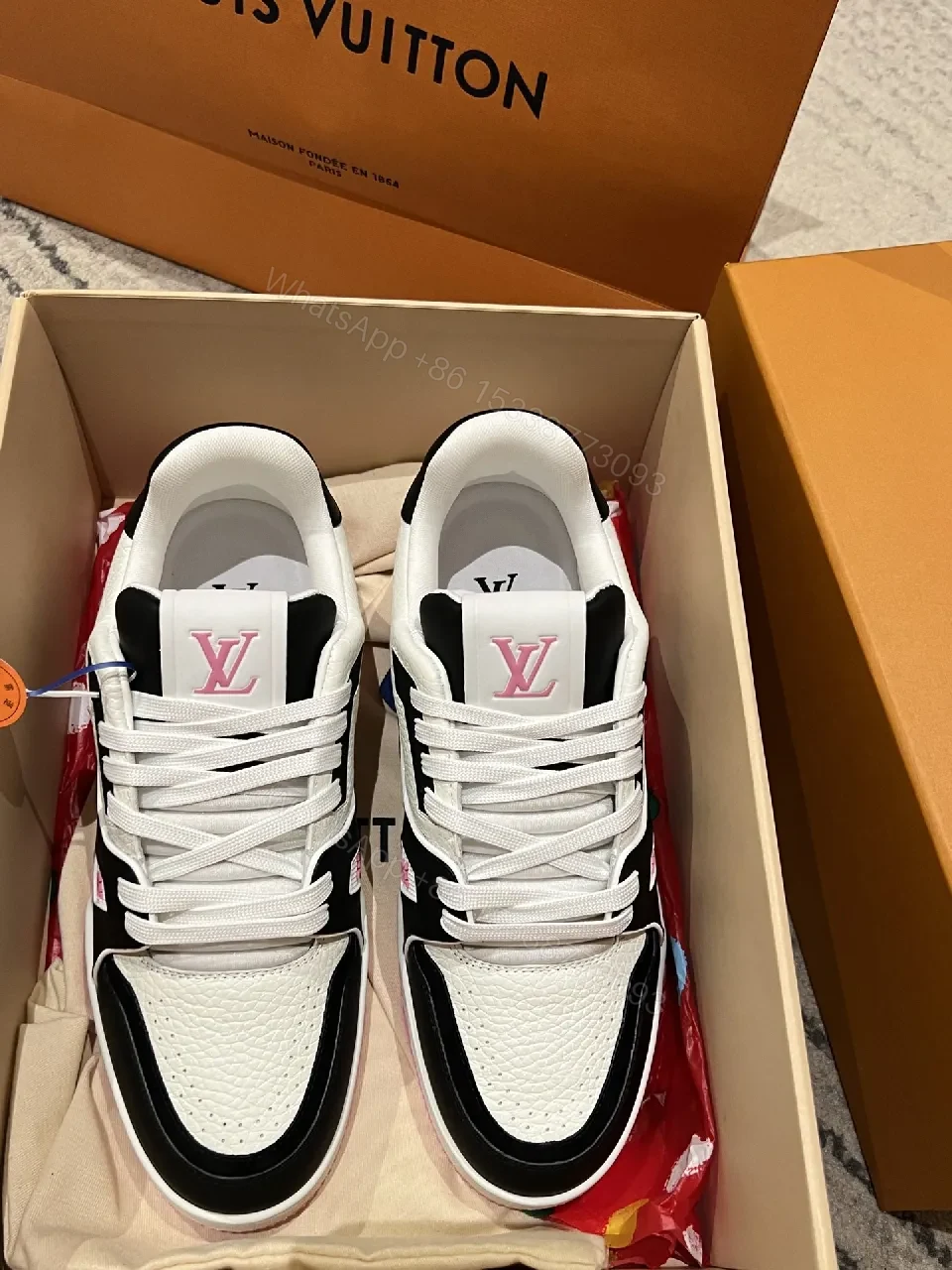 View 7 of Two-Tone Luxe Sneaker: Leather, Pink Accents, Cushioned Sole
