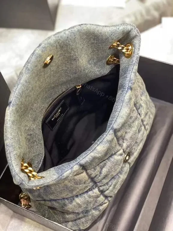 View 9 of Quilted Denim Crossbody: Gold YSL Hardware, Compact Luxe