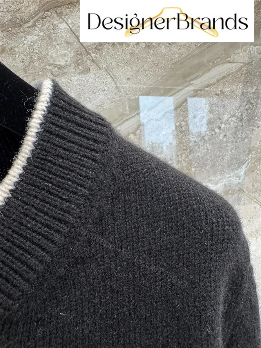 View 10 of Black Knit Cardigan with Piping & Gold Accents