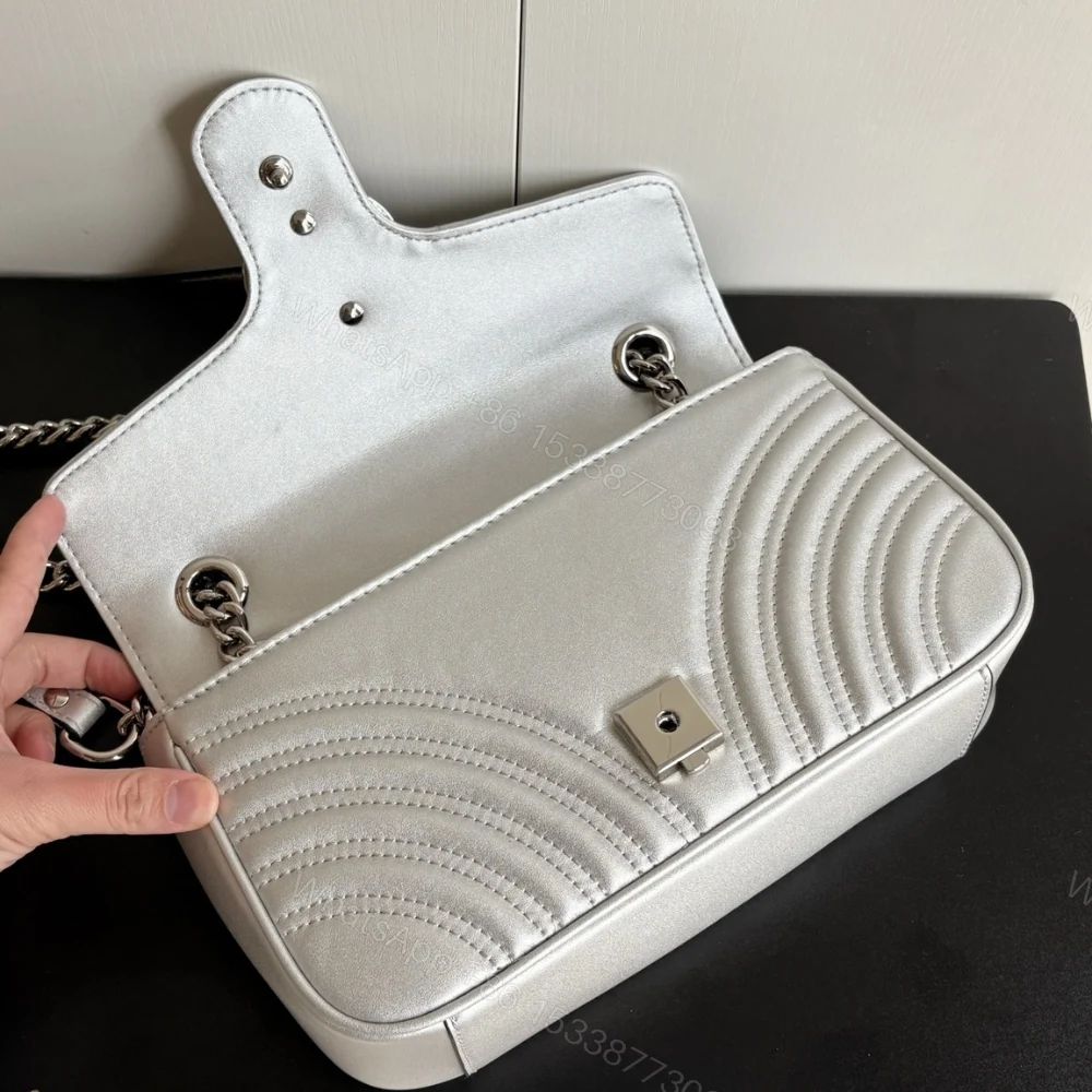 View 4 of Gucci Gg Marmont Medium Shoulder Bag Metallic Silver 26Cm