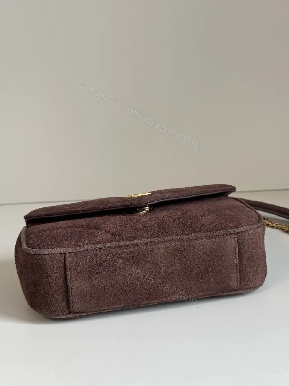 View 3 of Velvet Block Shoulder Bag with Gold Logo Detail