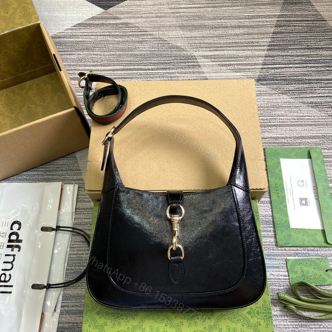 JACKIE SMALL SHOULDER BAG 27 IN BLACK CRACKED LACQUER CALFSKIN GOLD HARDWARE — view 1