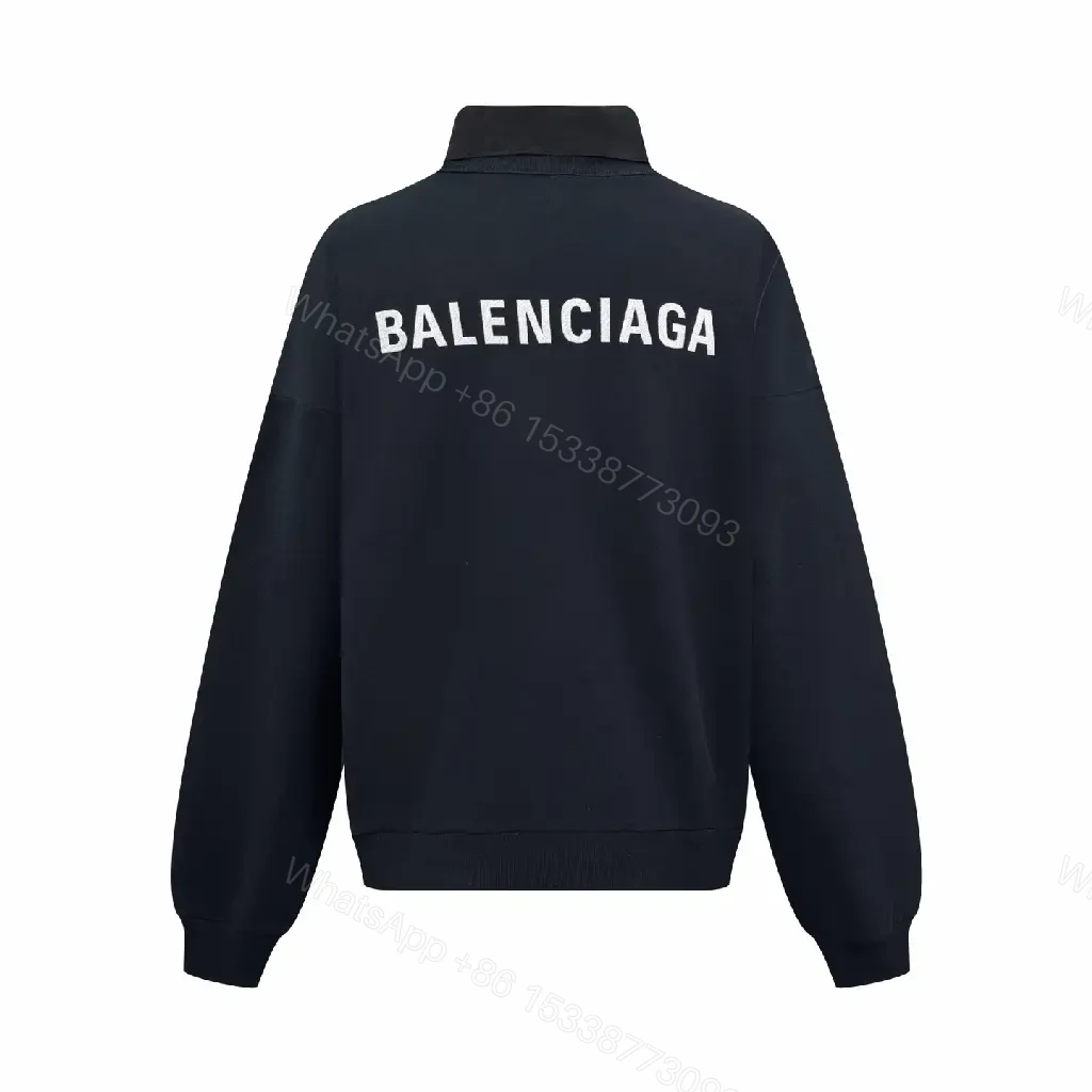 View 8 of Black Cotton Minimalist Logo Collar Sweatshirt