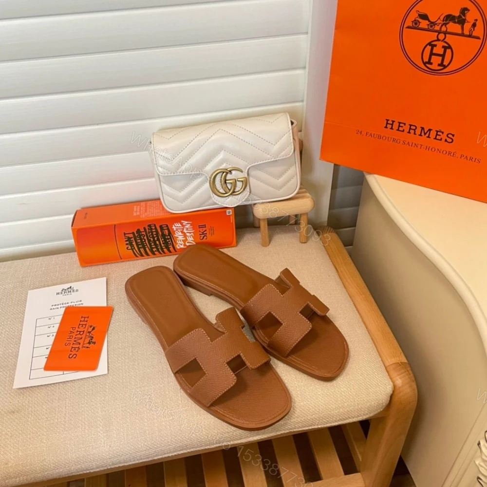 View 2 of Hermes Slippers Flat Oran Brown H021056Z