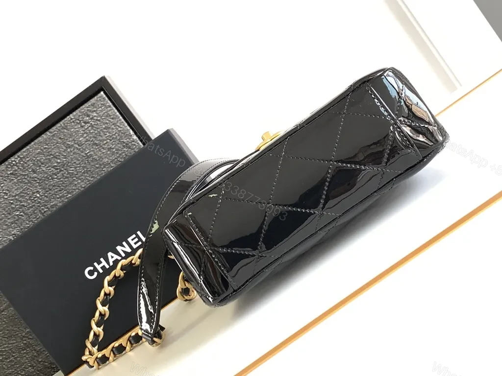View 9 of Black Satin Mini Bag with Gold Chain - Lux-Influenced Style