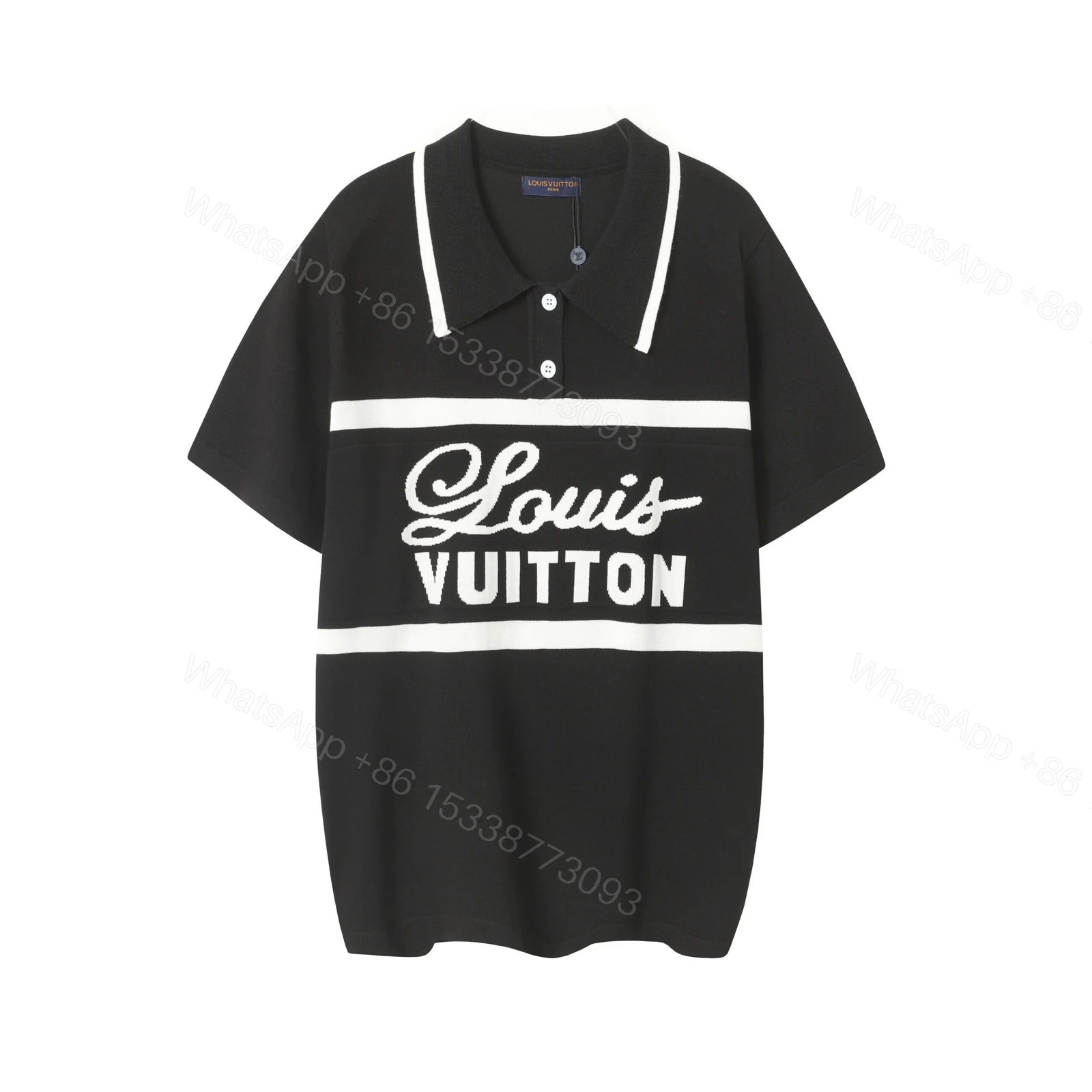 LV 高仿黑色短袖POLO衫 經典LOGO條紋拼接款 都會休閒風格 — view 1