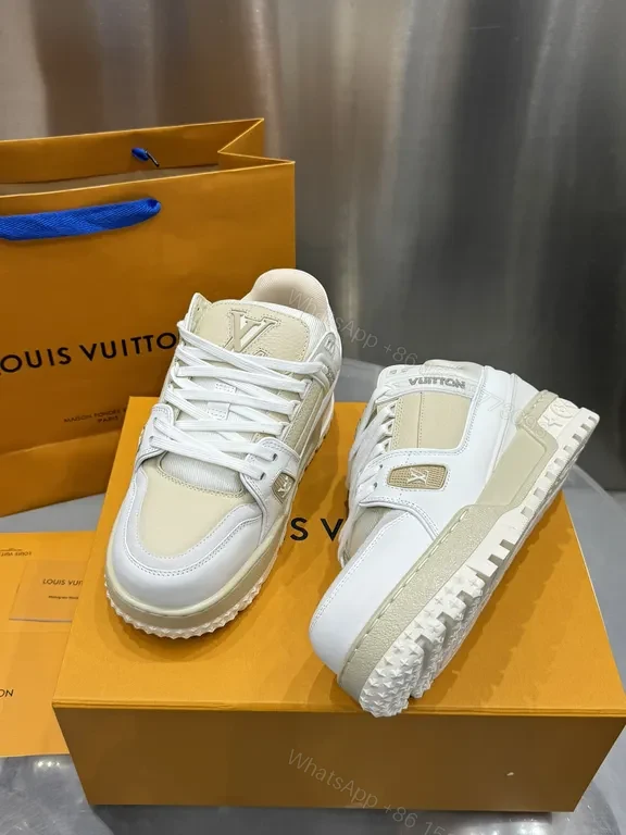 View 6 of Cream-Snow Luxury Sneakers: Premium Leather, LV-Inspired Details, All-Day Comfort