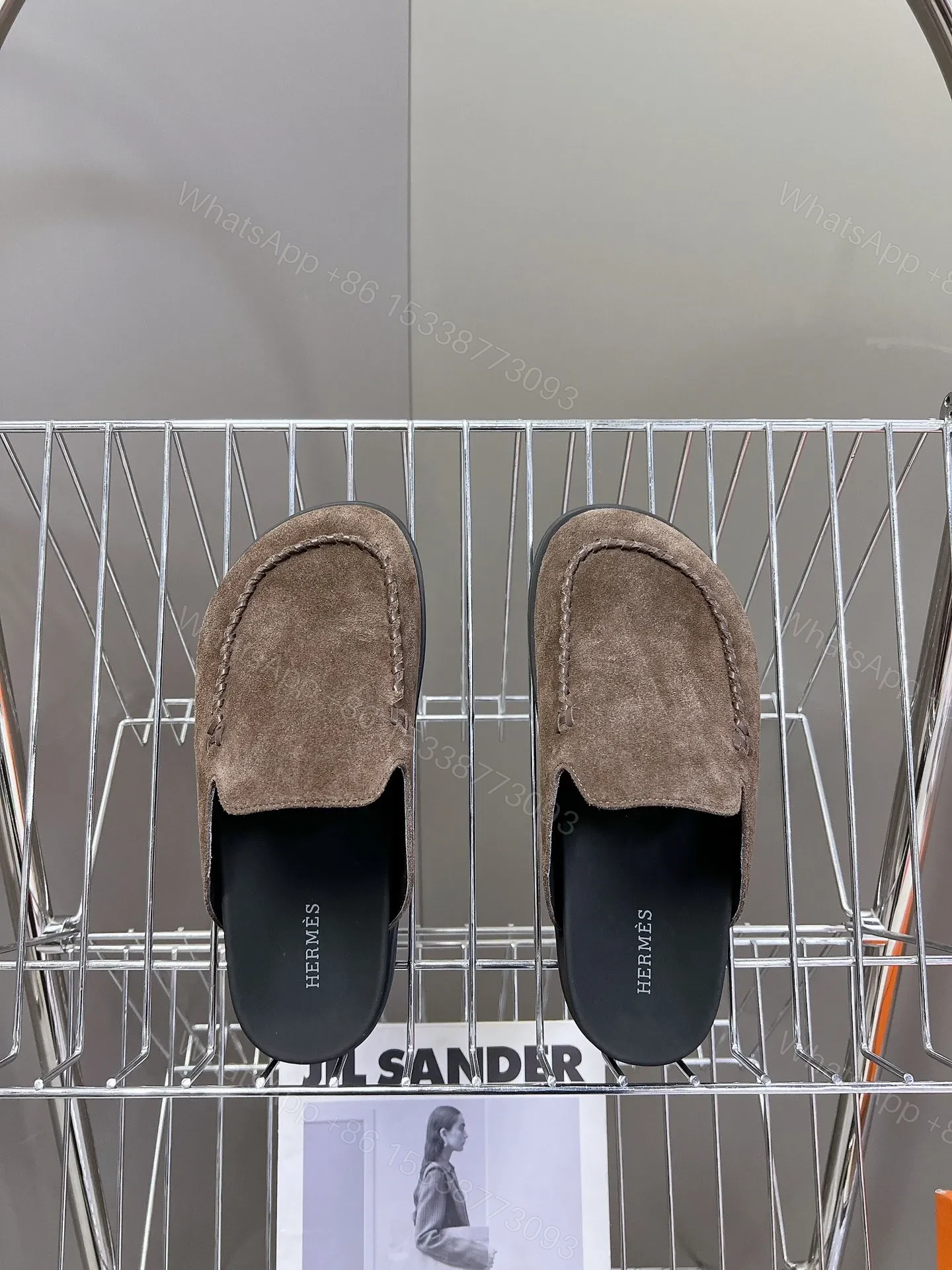 View 6 of Hermes Women Brown Suede Slippers