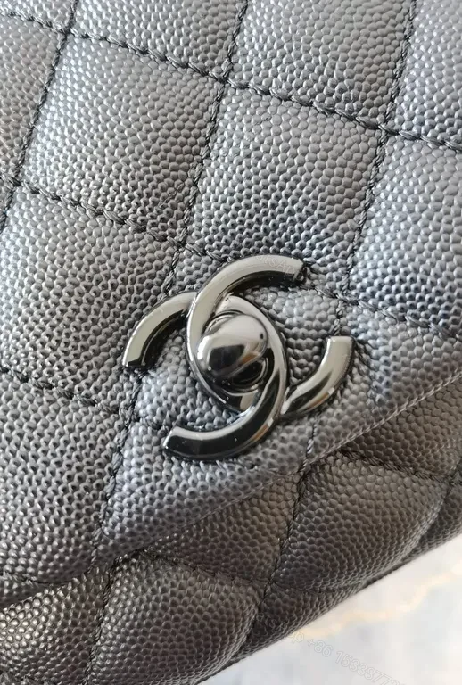 View 7 of Chic Quilted Black Leather Handbag with CC Hardware