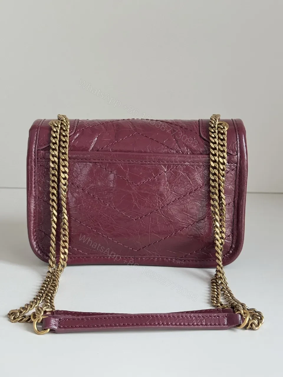 View 2 of Rich Purple Textured Leather Camera Bag with Gold Hardware