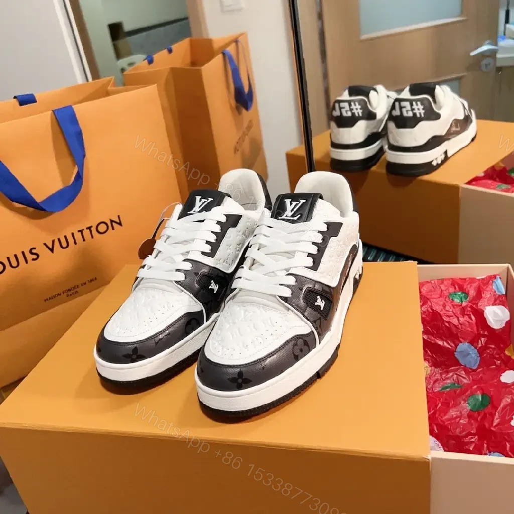 View 6 of Bold Monochrome Trainer: Premium Leather, LV-Inspired