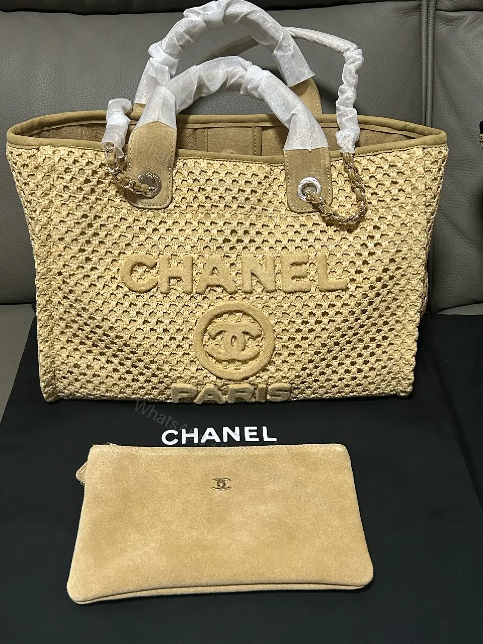 Woven Tote with Sculpted Logo Detail + Top-Handle Carry — view 1