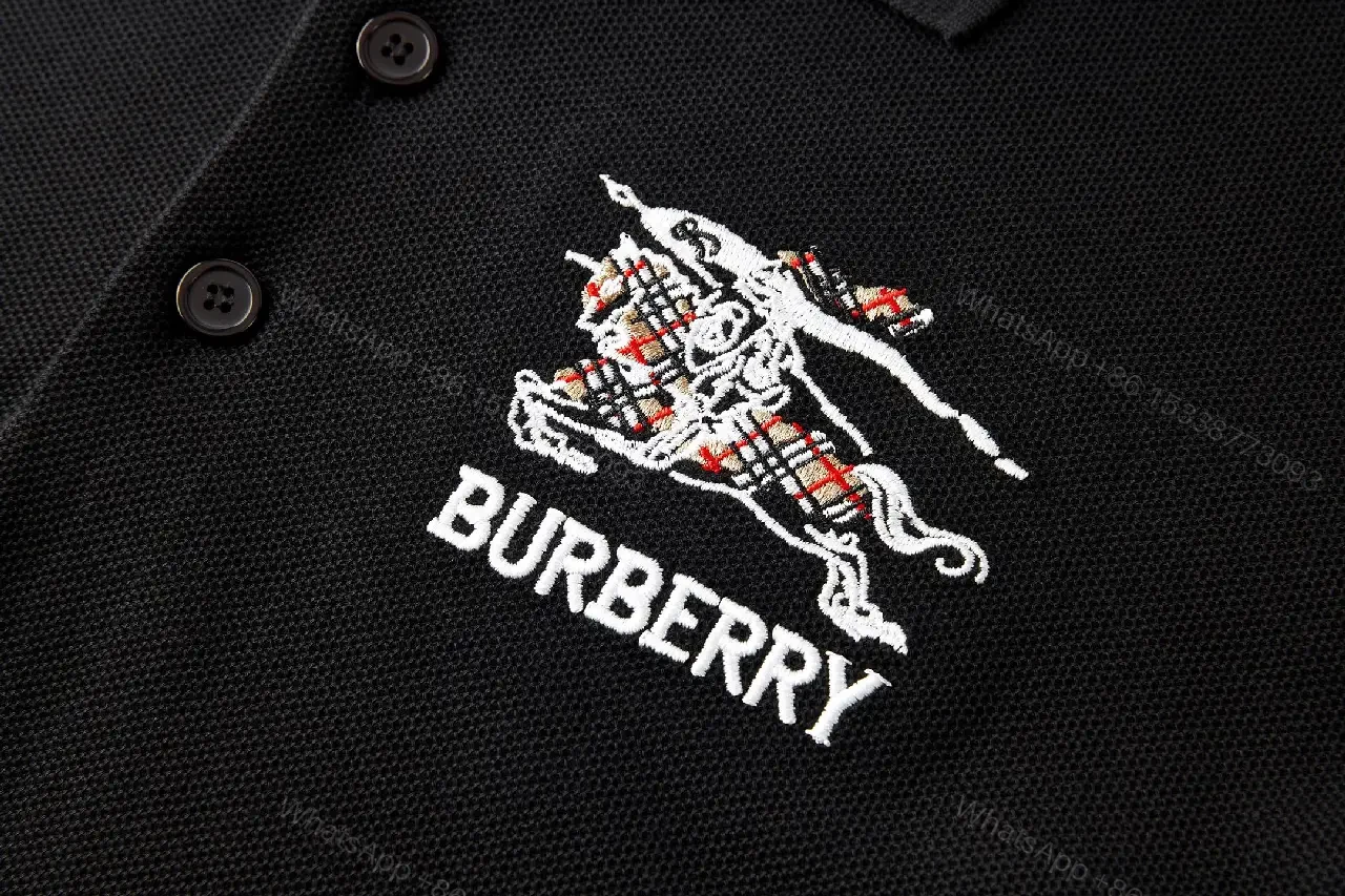View 11 of Black Cotton Polo with Burberry Logo Embellishment Shirt