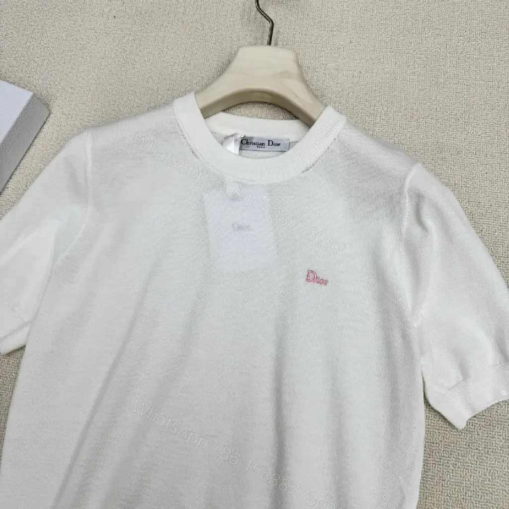 View 7 of White Cotton Knit T-Shirt Dior Logo Minimalist Style
