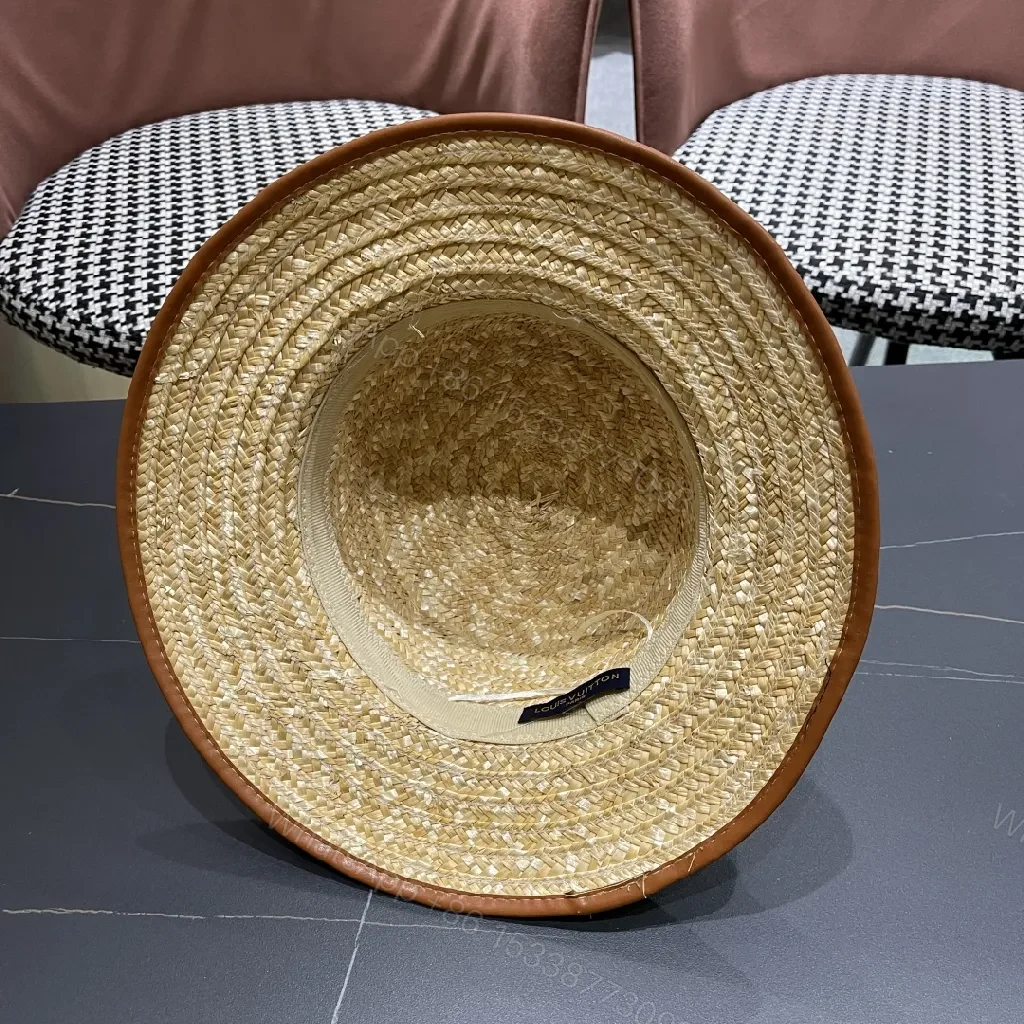 View 6 of Natural Straw Panama Hat with LV-Inspired Band Sun-Ready Luxury