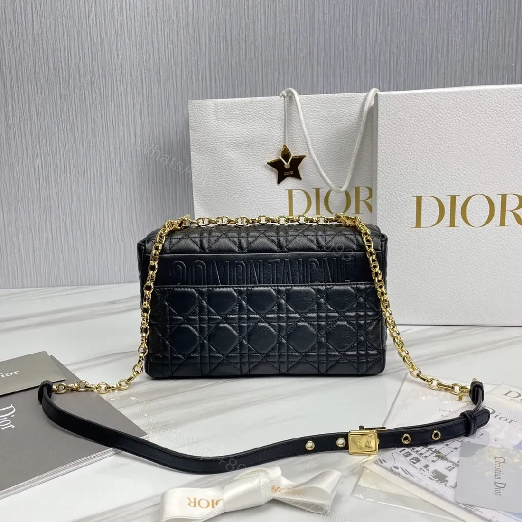 View 9 of Gold-Studded Quilted Crossbody: Black Calfskin, Luxe Yet Practical