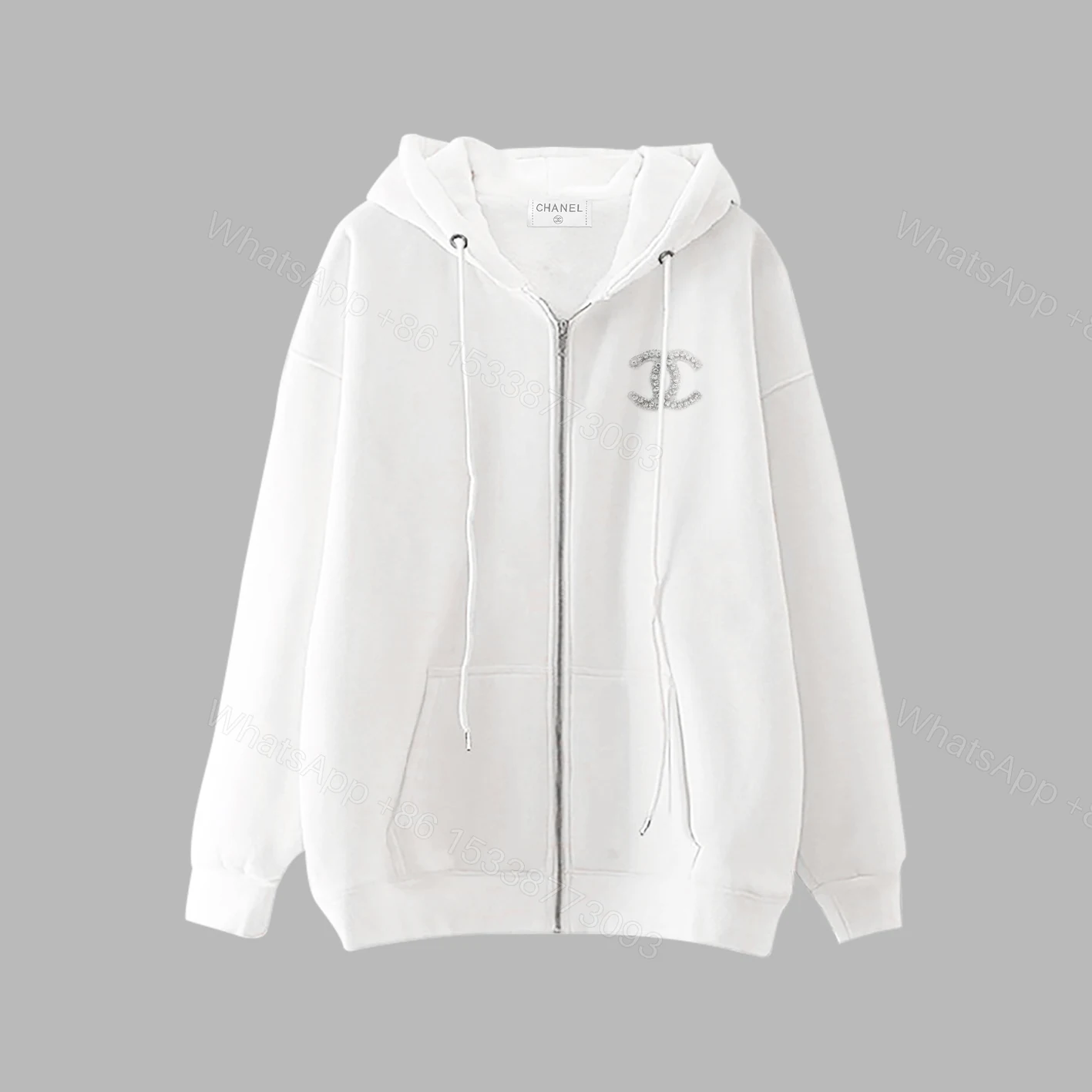 CHANEL高仿拉鍊連帽外套 女士白色簡約衛衣2025早春休閒精品 — view 1