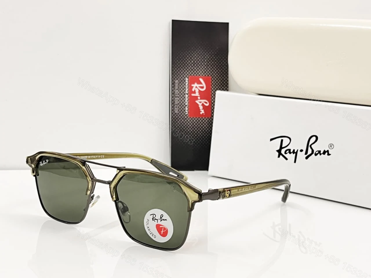 View 5 of Ray-Ban Square Aviator Sunglasses Black-Green