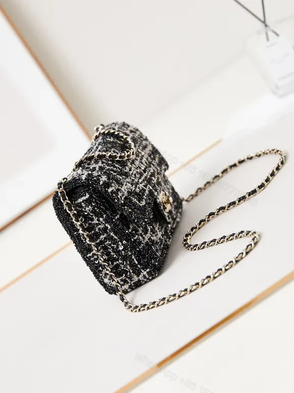 View 4 of Chanel-Inspired Black Tweed Mini Shoulder Bag: Luxe, Compact
