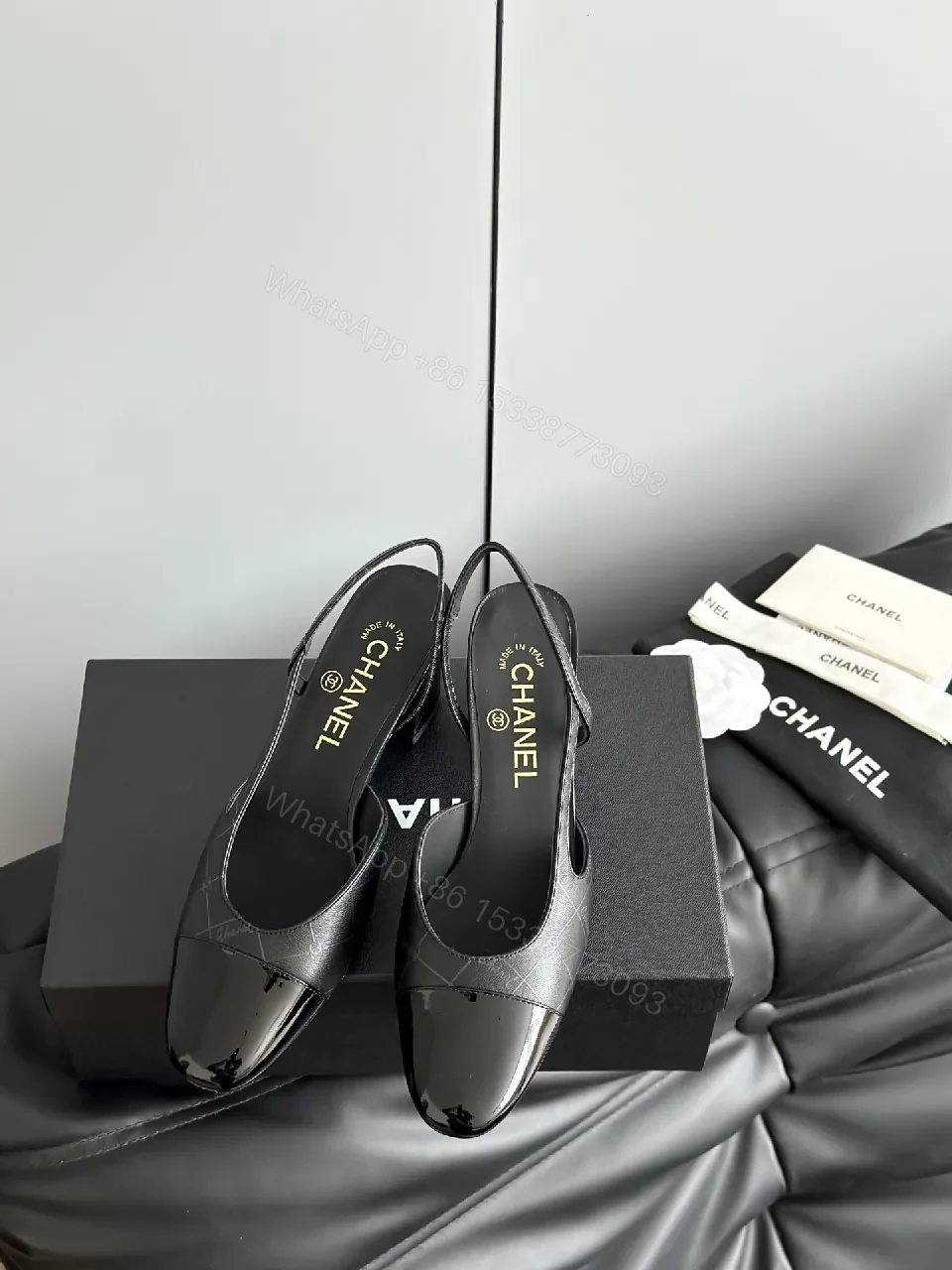 Black Leather Slingbacks with Cap Toe – Quilted, Durable Comfort — view 1