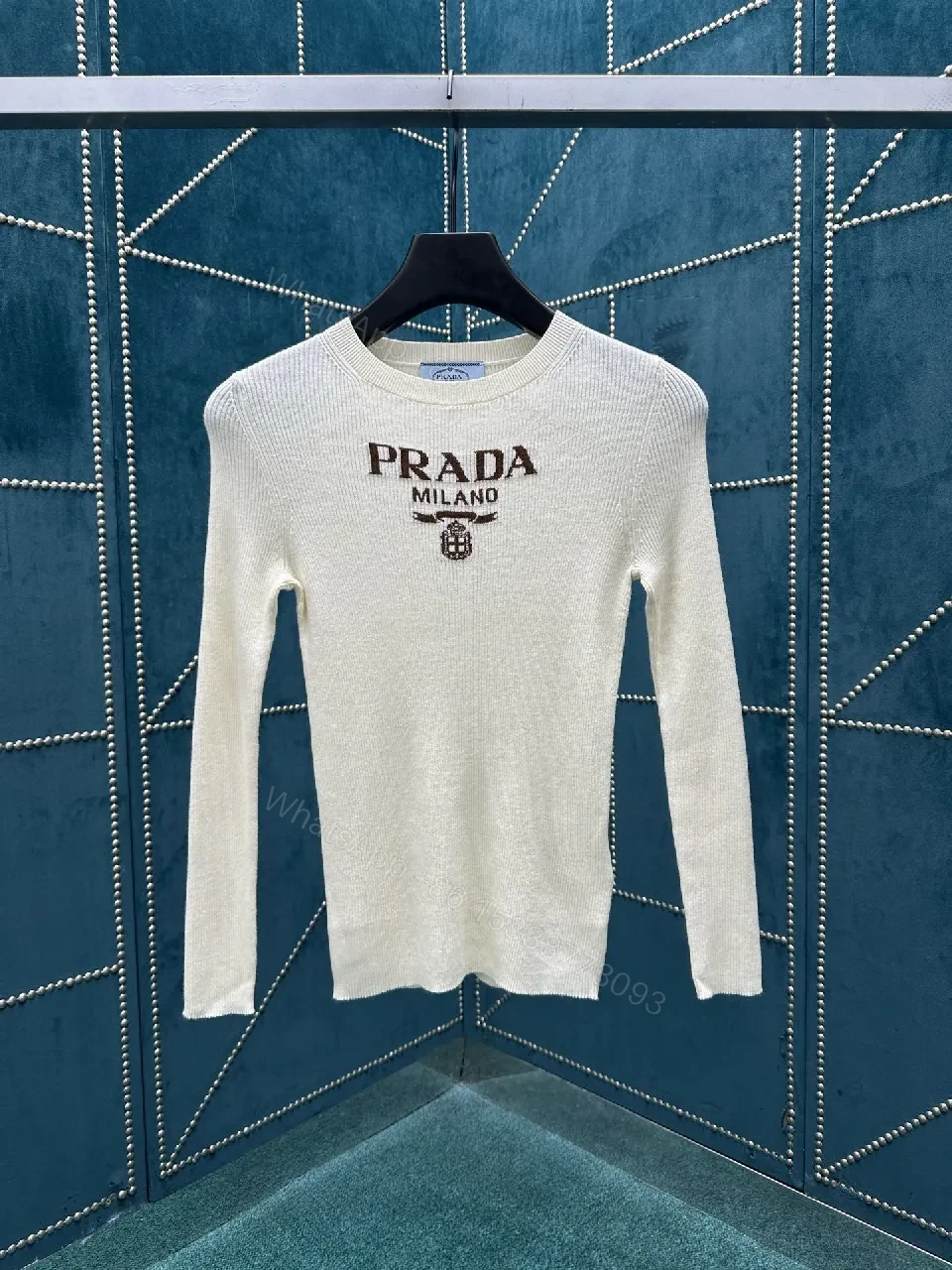Ivory Knit Crewneck Sweater, Subtle Logo, Premium Texture — view 1