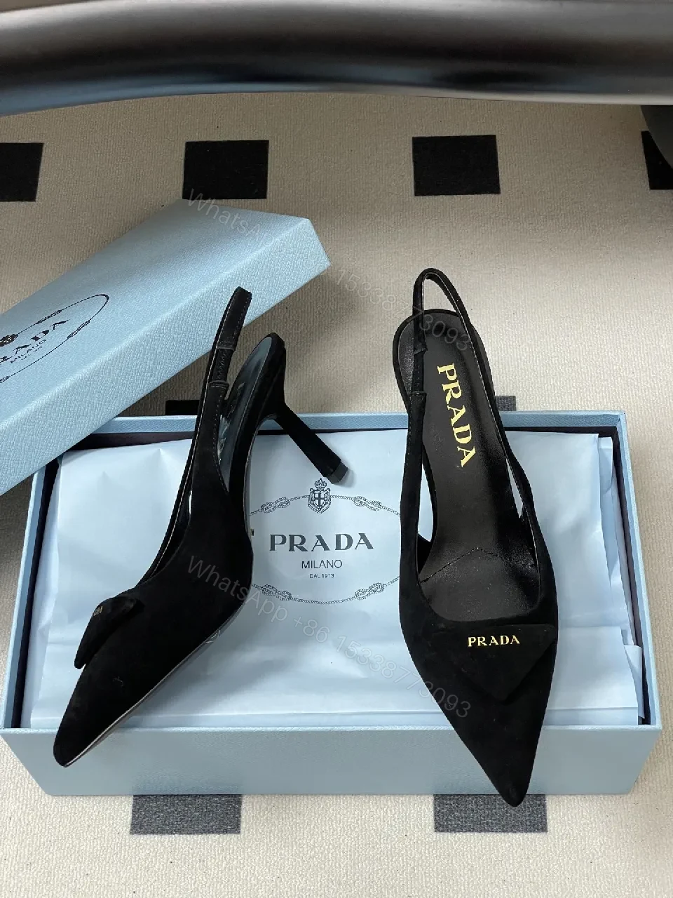 View 5 of Black Suede Pointed-Toe Slingback Heels, Luxe Minimalist Style