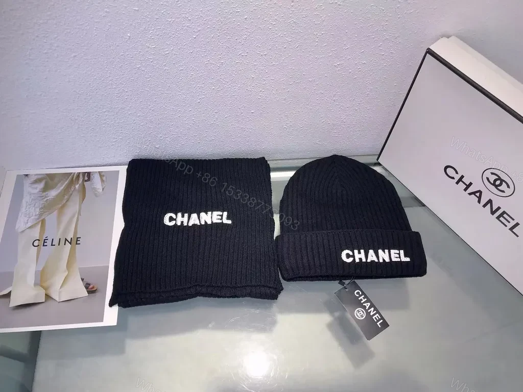 View 8 of White Knit Beanie & Scarf Set â€“ Chanel-Inspired Luxury Style