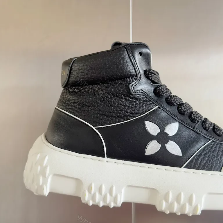 View 8 of Black Leather High-Top Sneakers with LV Detail