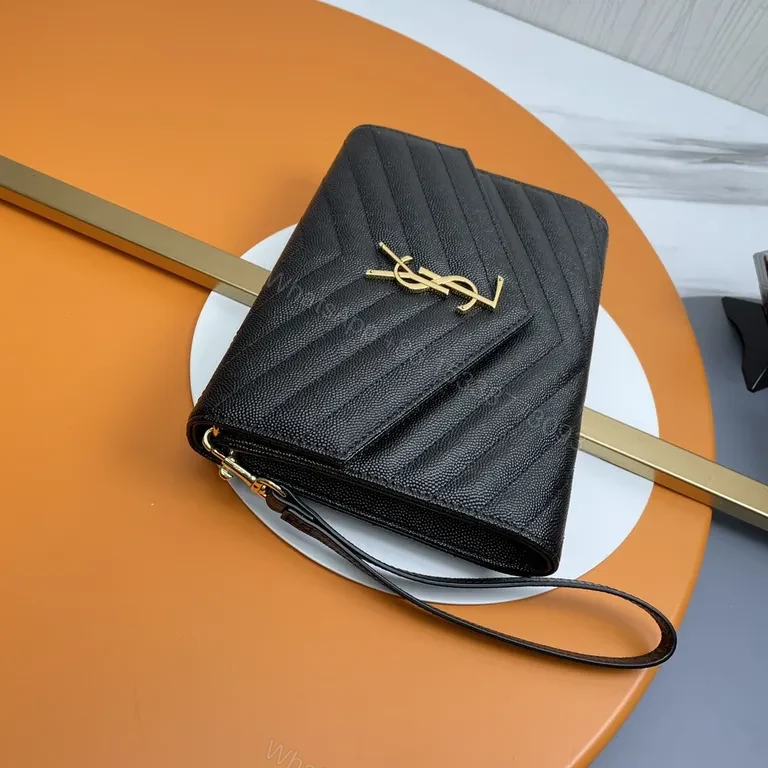 View 4 of Chic Black Quilted Wallet on Chain - YSL Gold Hardware