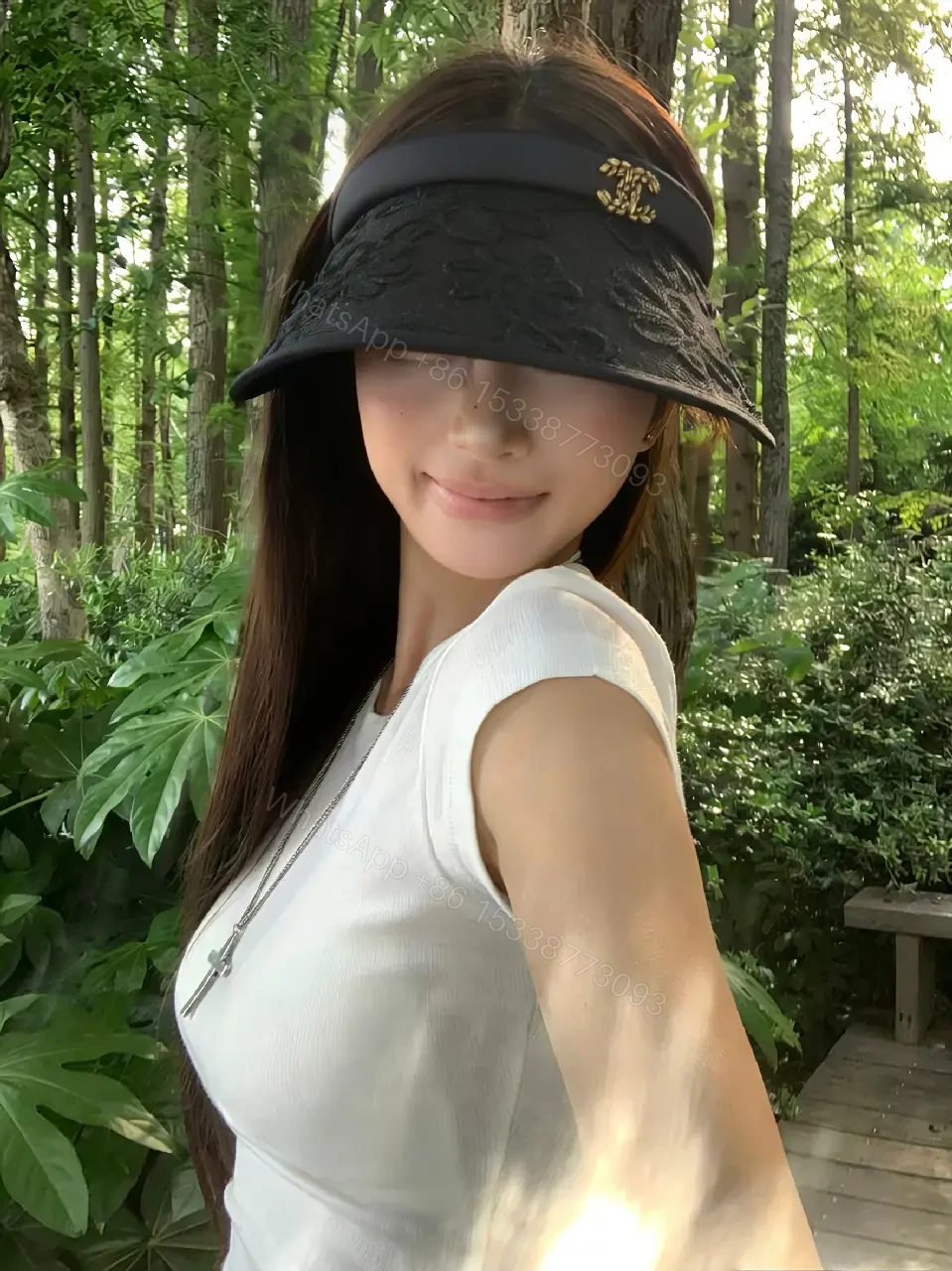 View 9 of Floral Visor: Embroidered Leather-Trim Leader Luxury Visor