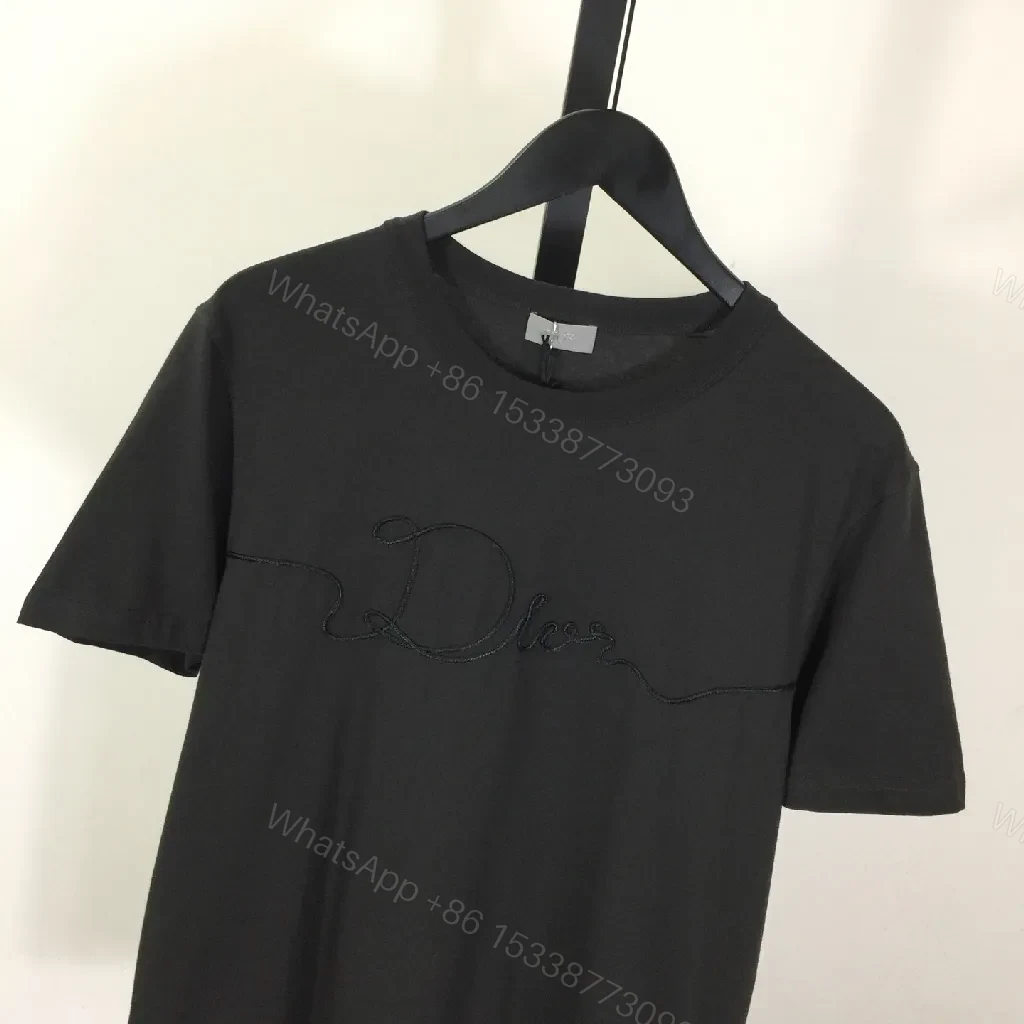 View 7 of Charcoal Black Cotton Blend Tee Dress with Subtle Embroidery